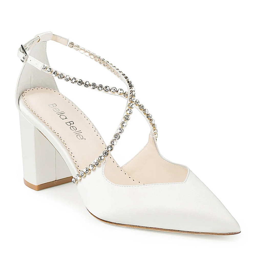 Bella Belle MASSIE Ivory Block Heel With Criss Cross Crystal Straps Silk | 7.5 - Picture 5 of 13